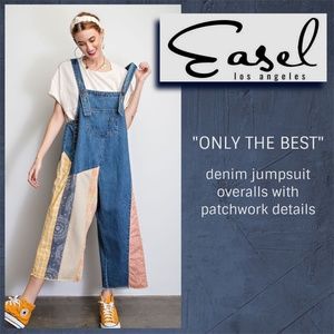 EASEL "Only The Best" Oversized Lightweight Denim Overalls W/Patchwork Detailing